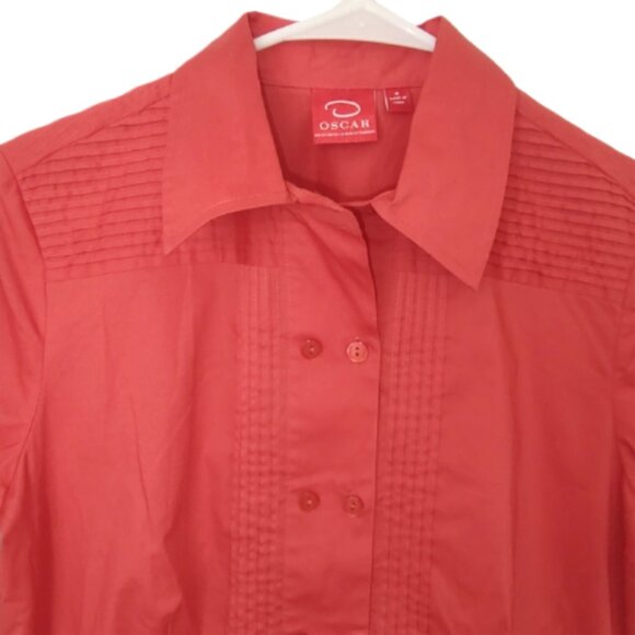 Oscar de la Renta pintuck button-down blouse S 4 EUC - Picture 2 of 6
